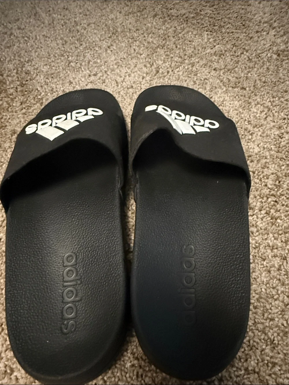 adidas Black Kids Slide Sandals with White Logo